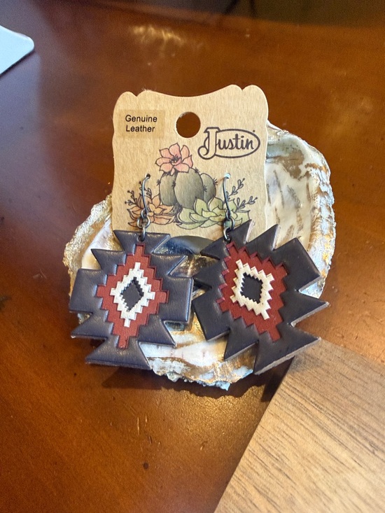 Justin Boots Jewelry - Justin Boots Black and Brown Geometric Leather Southwest Earrings